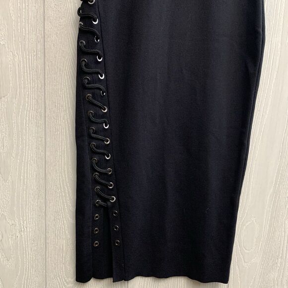 John + Jenn Side Laced Knit Dress Black Sleeveless Medium NWT - Picture 6 of 10